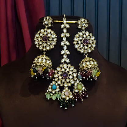 Shabana Premium Kundan Pearl Choker Necklace Set - Multi