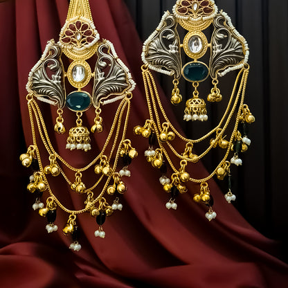 Nitika Kashmiri Brass Ghungroo Chandbali Earrings - Pink & Green