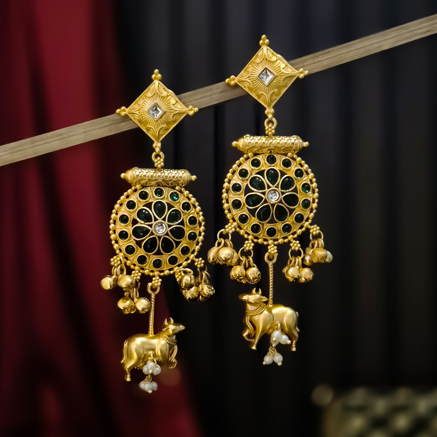 Nandi Premium Kashmiri Brass Chandbali Earrings - Green