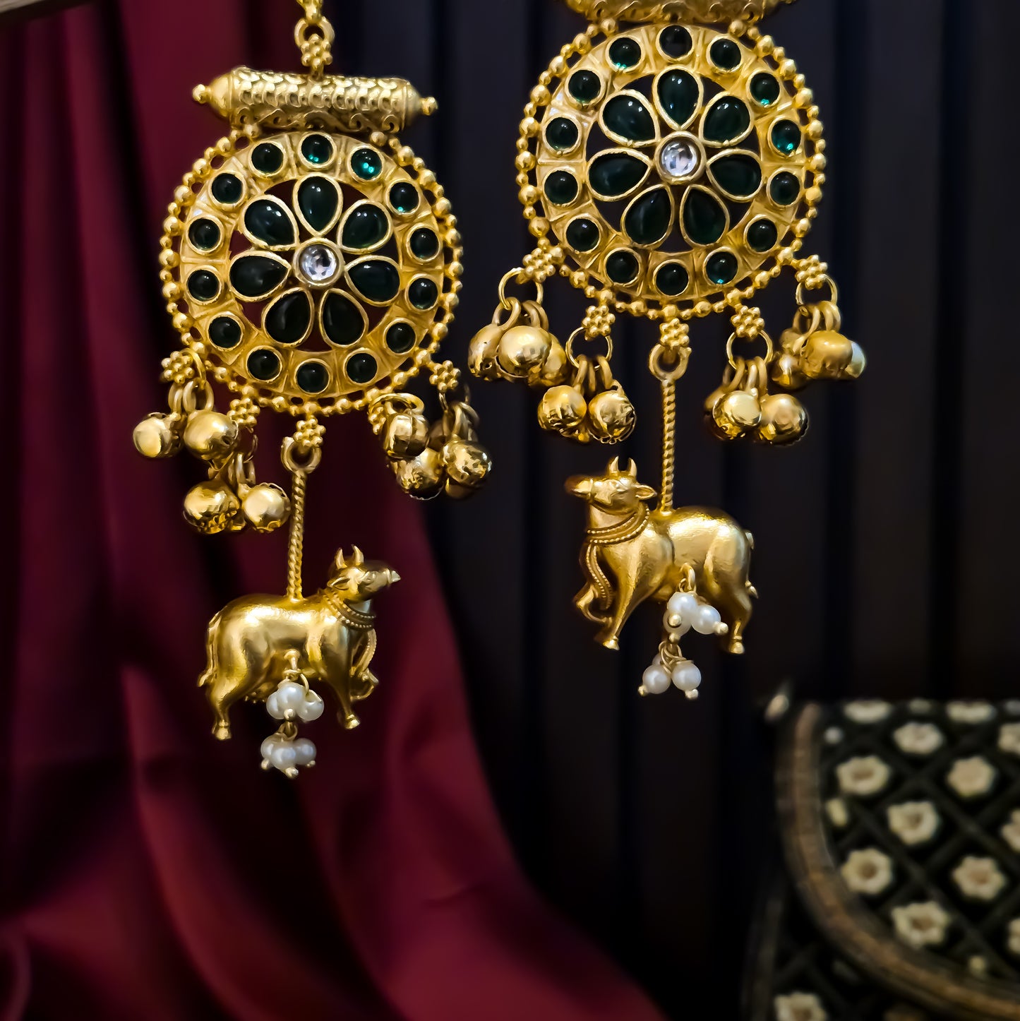 Nandi Premium Kashmiri Brass Chandbali Earrings - Green