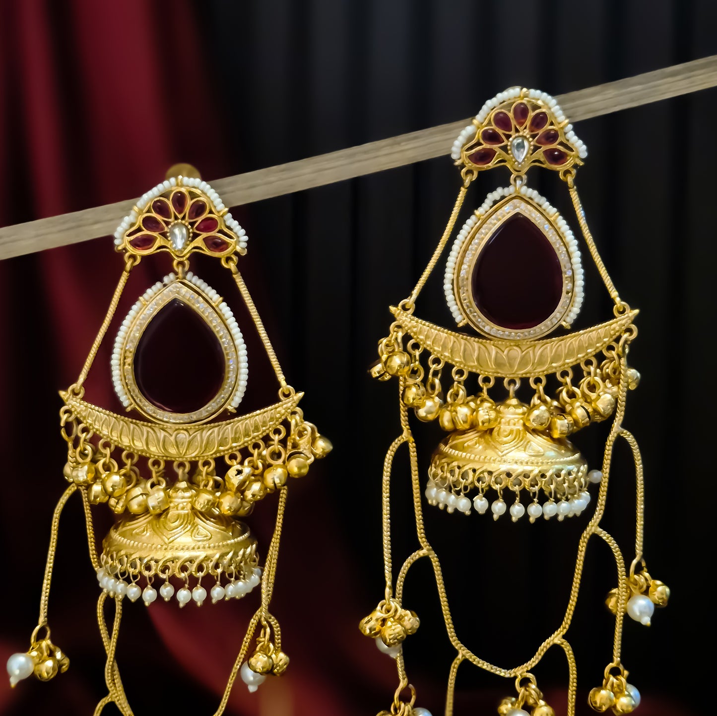 Midha Kashmiri Brass Dejhoor Ghungroo Jhumka Earrings - Maroon