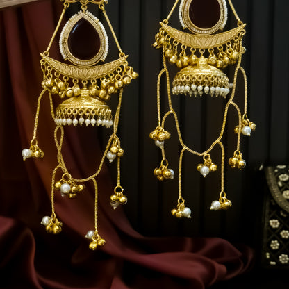 Midha Kashmiri Brass Dejhoor Ghungroo Jhumka Earrings - Maroon
