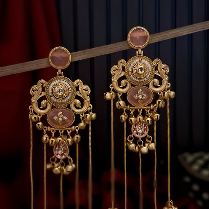 Chaya Premium Kashmiri Matte Polish Ghungroo Earrings - Pastel Pink
