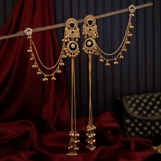 Yukti Premium Kashmiri Matte Polish Ghungroo Deatachable Sahara/Earchain Earrings - Green