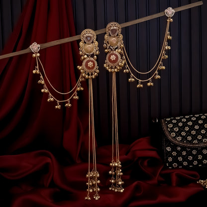 Yukti Premium Kashmiri Matte Polish Ghungroo Deatachable Sahara/Earchain Earrings - Pastel Pink