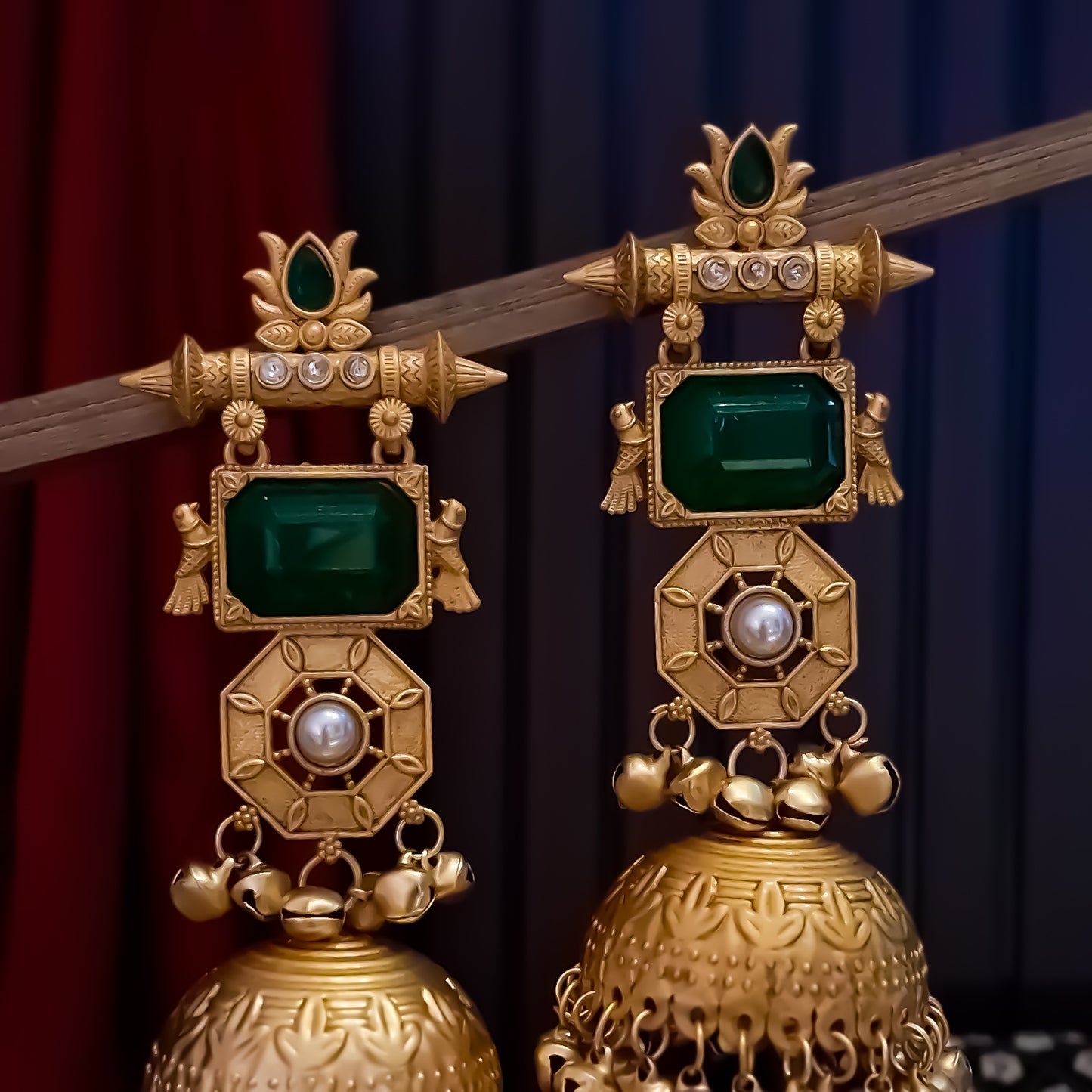 Jhanjar Premium Kashmiri Matte Polish Ghungroo Jhumka Earrings - Green