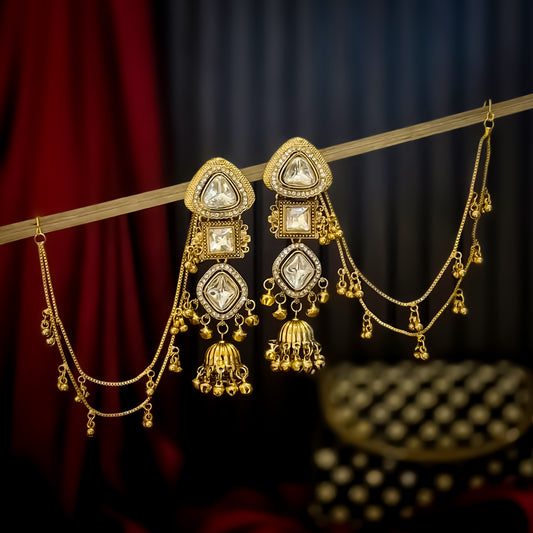 Mrunal Premium Ghungroo Kashmiri Brass Alloy Detachable Sahara Jhumka Earrings- Golden