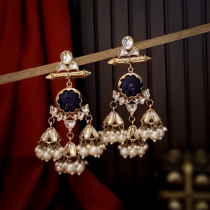 Sayani Chandbali Jhumka Earrings- Blue
