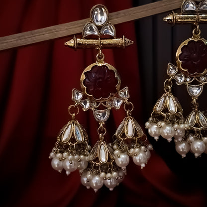 Sayani Chandbali Jhumka Earrings- Red