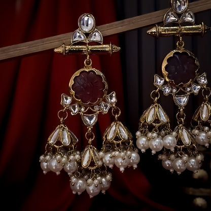 Sayani Chandbali Jhumka Earrings- Purple