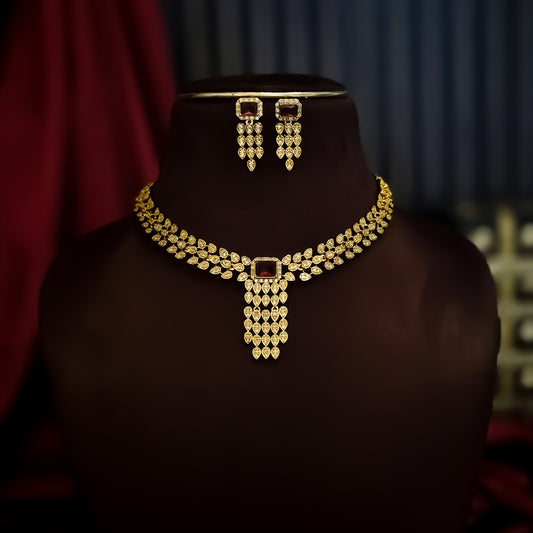 Samyukta Temple AD Necklace Set - Ruby