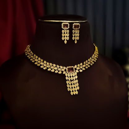 Samyukta Temple AD Necklace Set - Ruby