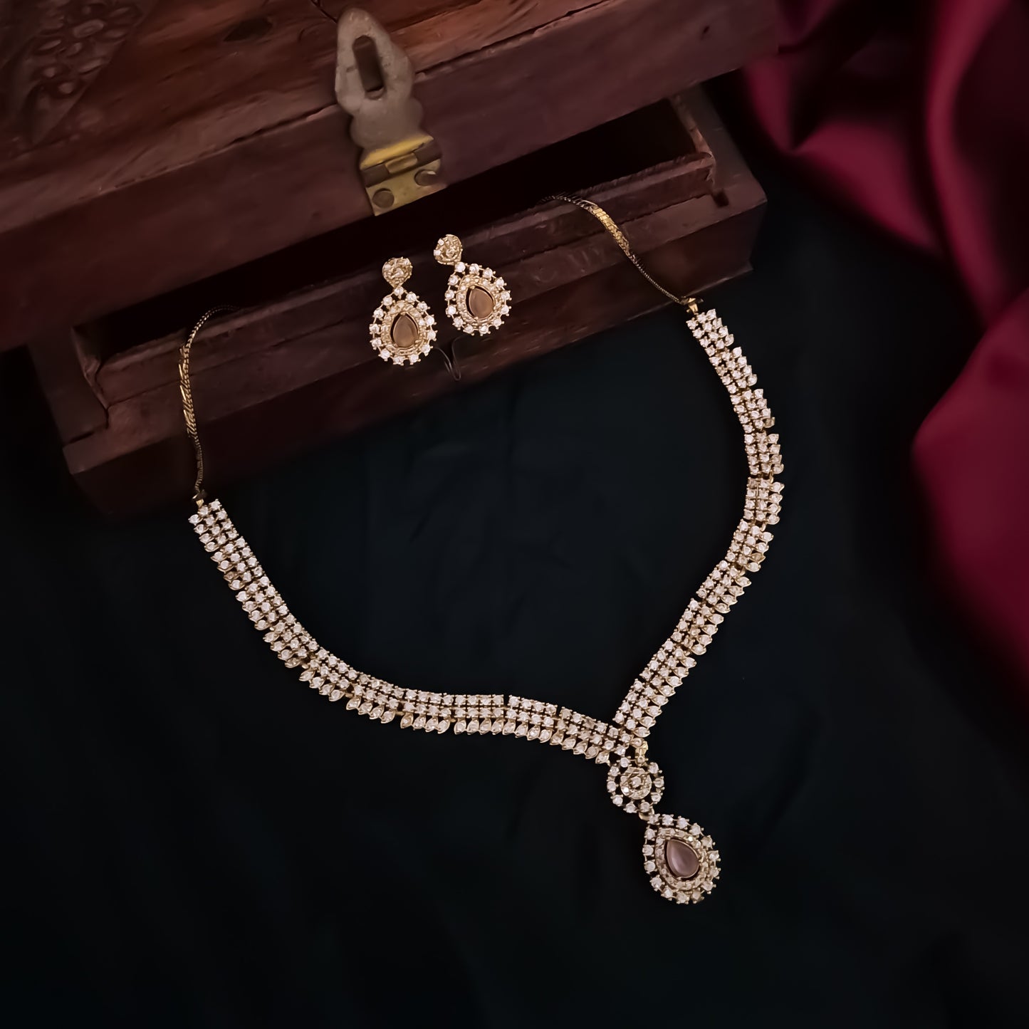 Nia Temple AD Necklace Set - Pastel Pink