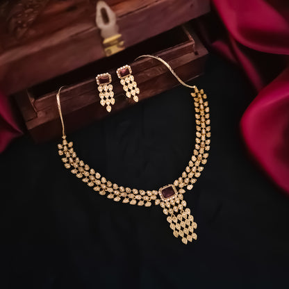 Samyukta Temple AD Necklace Set - Ruby