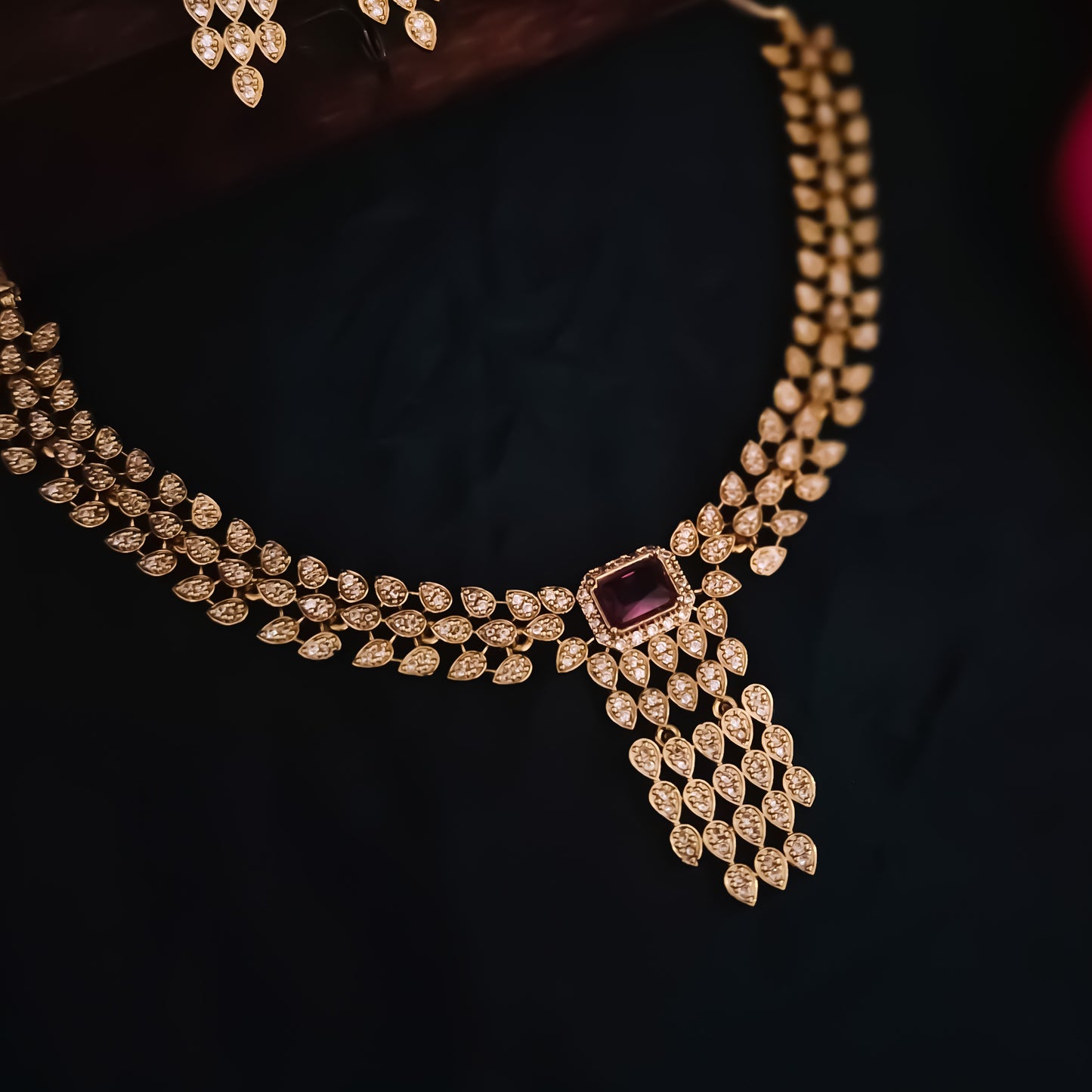 Samyukta Temple AD Necklace Set - Ruby