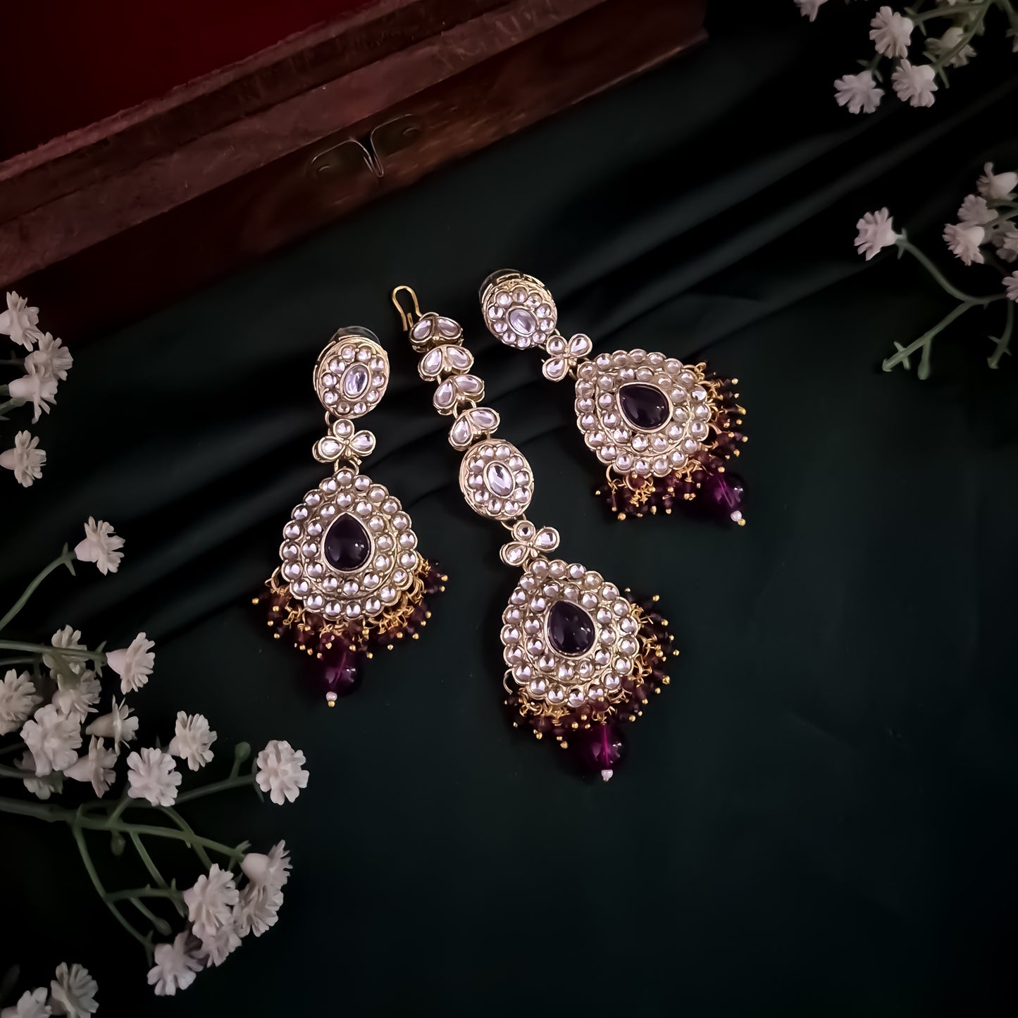 Bela Royal Kundan Necklace Set - Wine
