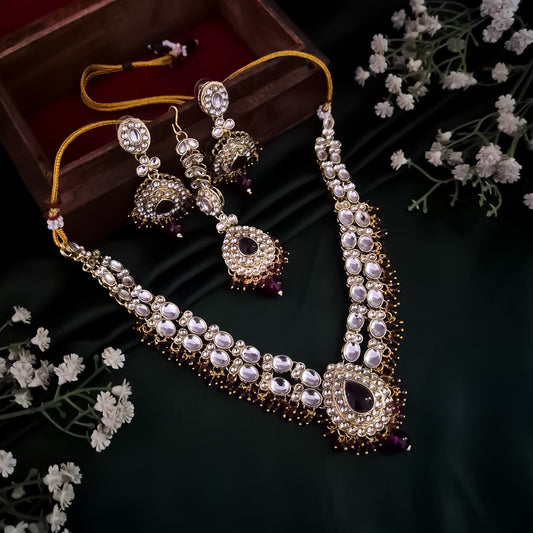 Bela Royal Kundan Necklace Set - Wine