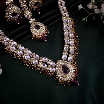 Bela Royal Kundan Necklace Set - Wine