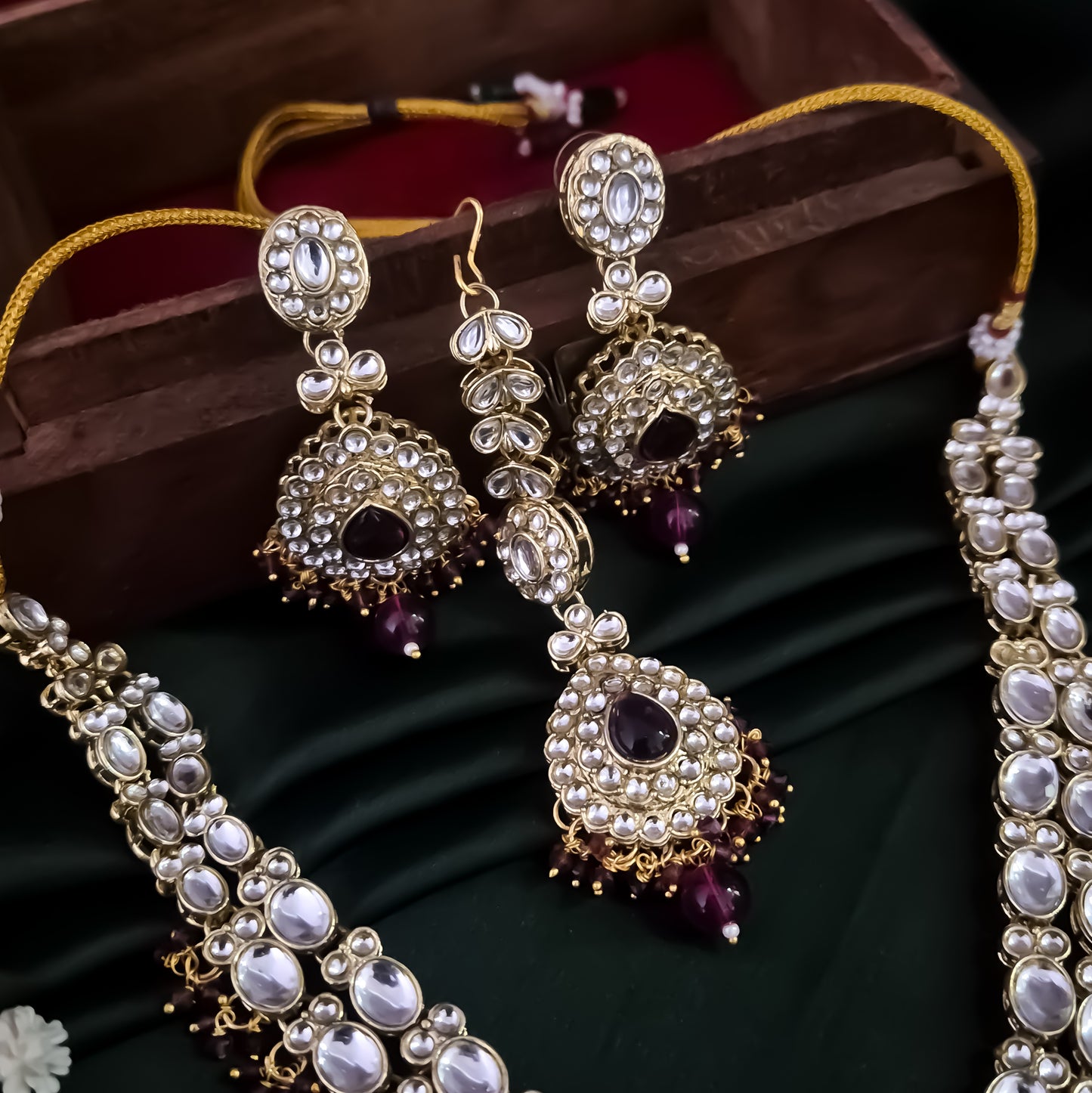 Bela Royal Kundan Necklace Set - Wine