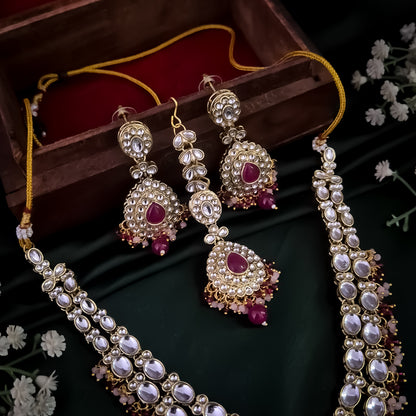 Bela Royal Kundan Necklace Set - Pink