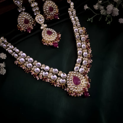 Bela Royal Kundan Necklace Set - Pink