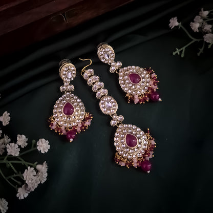 Bela Royal Kundan Necklace Set - Pink