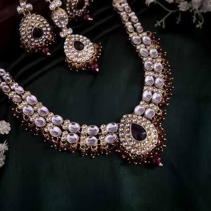 Bela Royal Kundan Necklace Set - Maroon