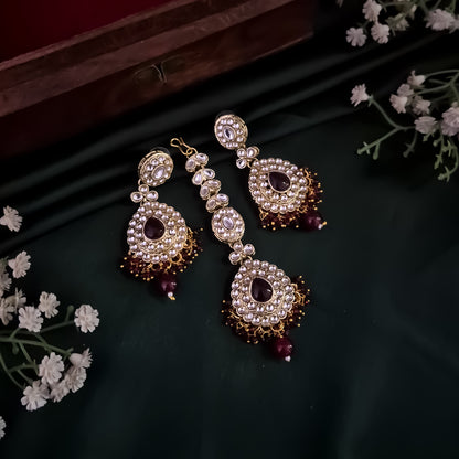 Bela Royal Kundan Necklace Set - Maroon