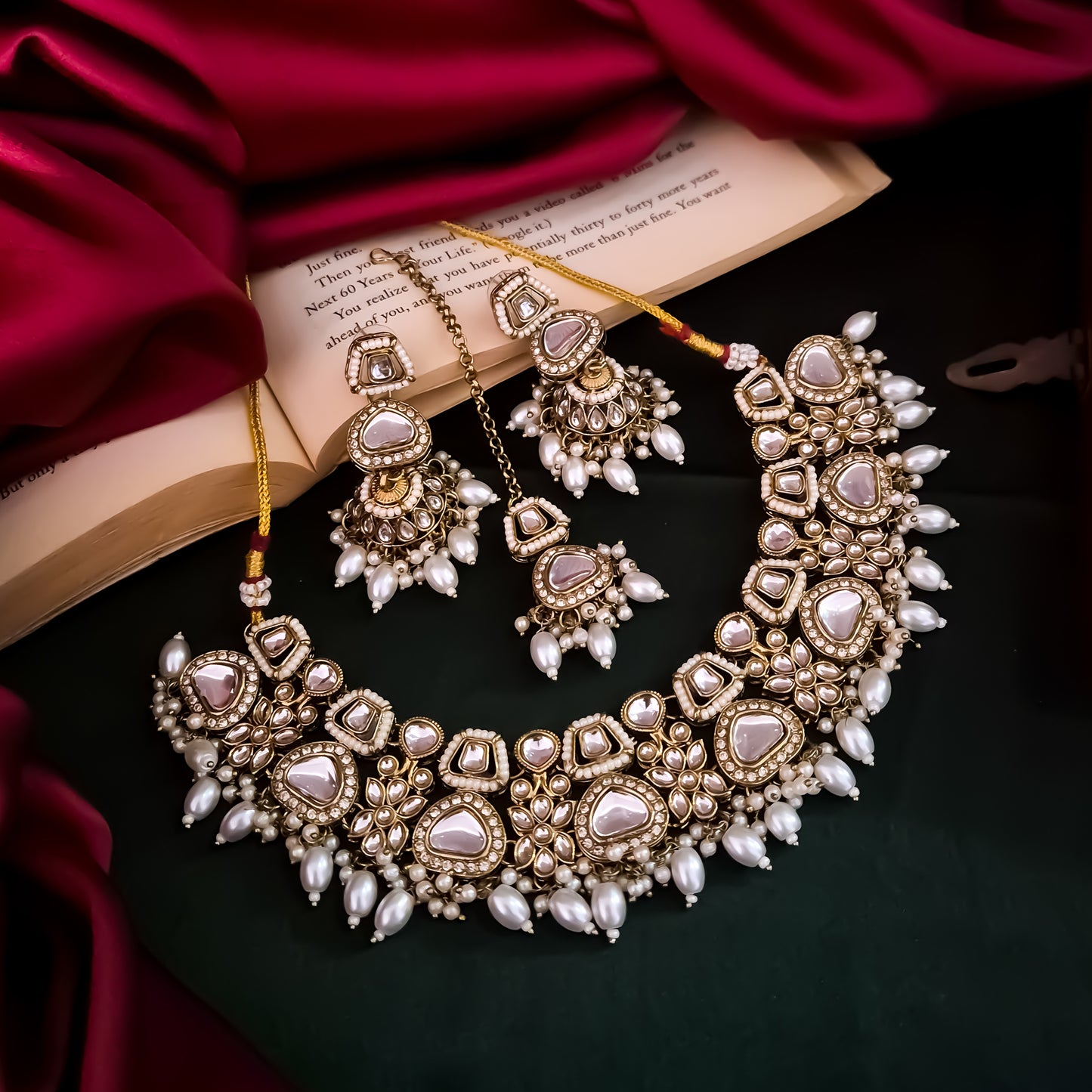 Ramsha Royal Kundan Necklace Set - Golden