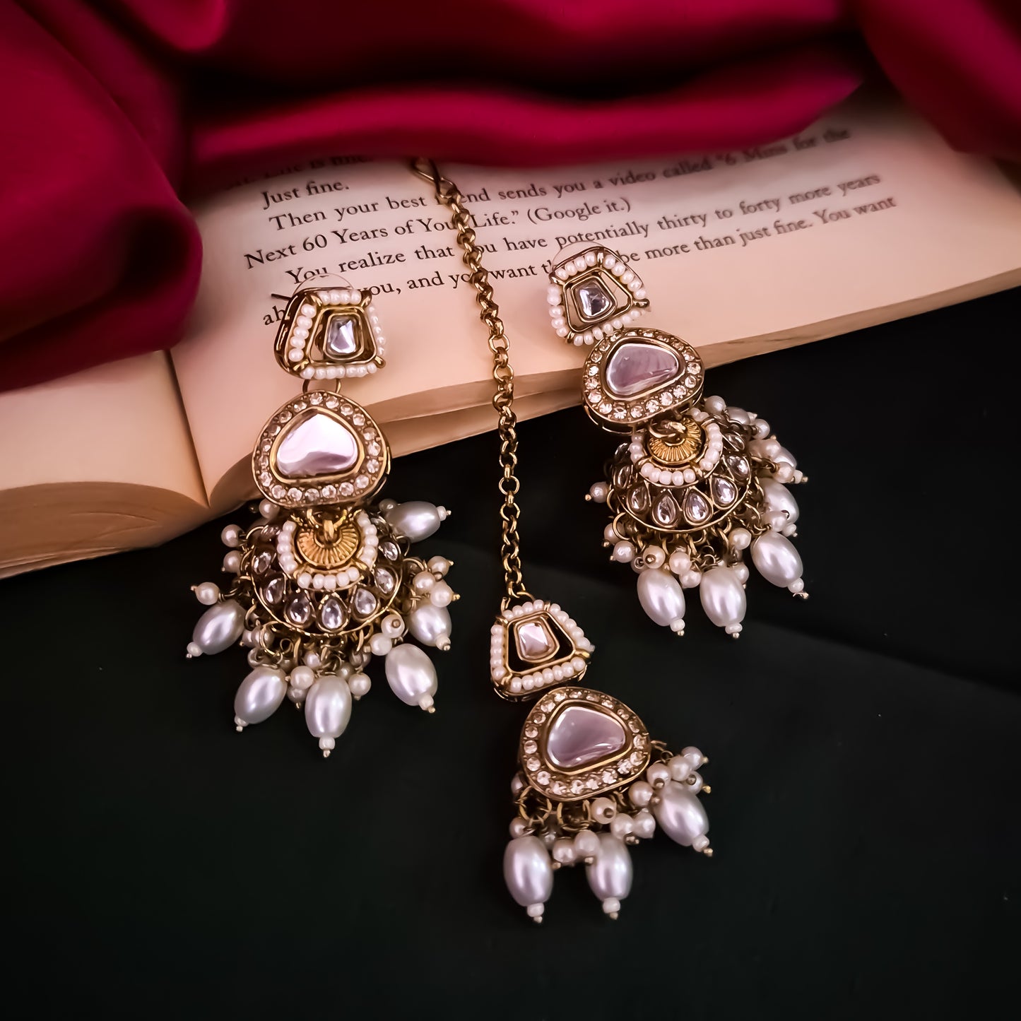 Ramsha Royal Kundan Necklace Set - Golden
