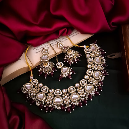 Ramsha Royal Kundan Necklace Set - Maroon