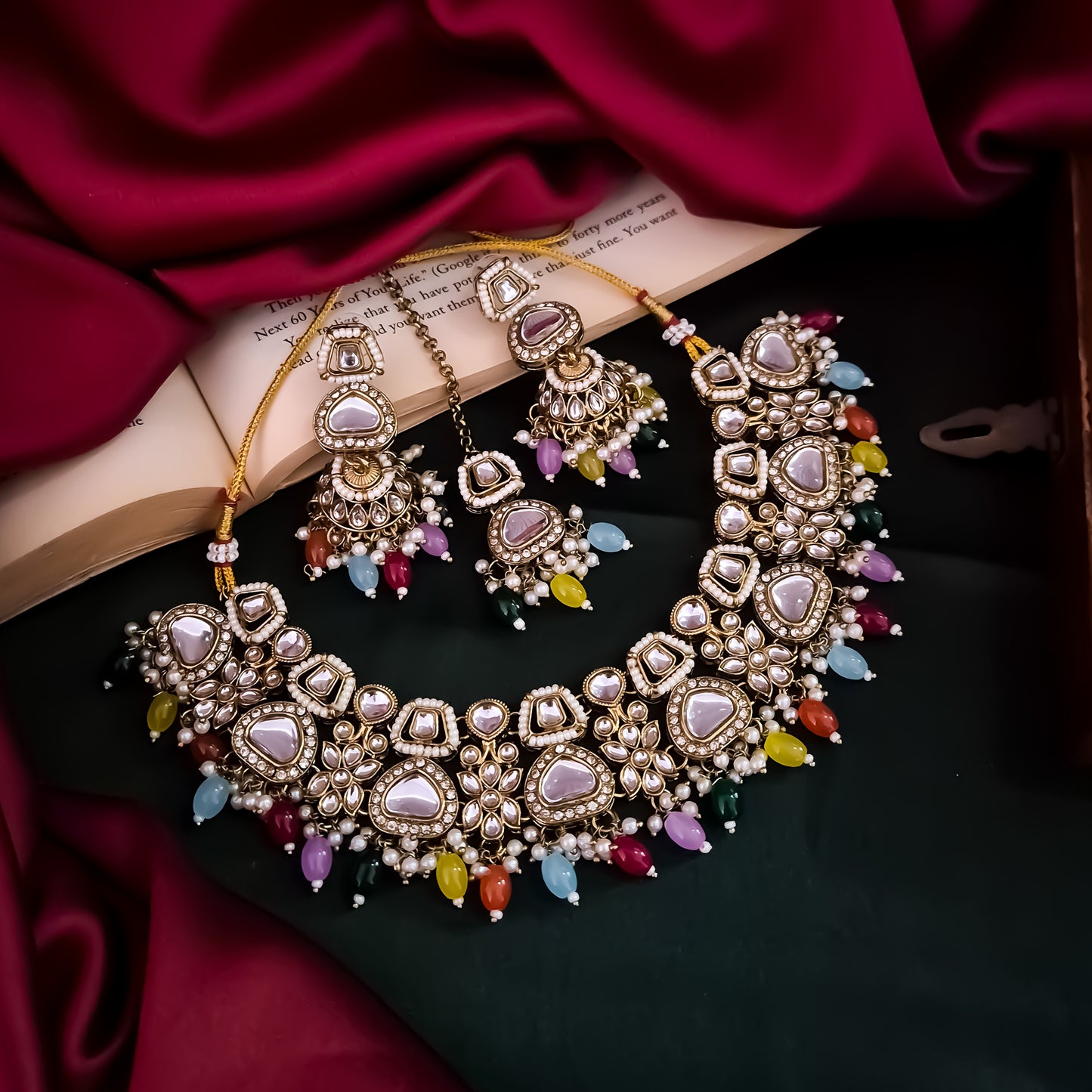 Ramsha Royal Kundan Necklace Set - Multi