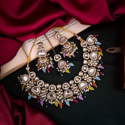 Ramsha Royal Kundan Necklace Set - Multi
