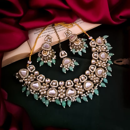 Ramsha Royal Kundan Necklace Set - Pastel Green
