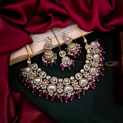 Ramsha Royal Kundan Necklace Set - Pink
