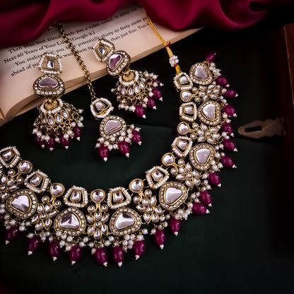 Ramsha Royal Kundan Necklace Set - Pink