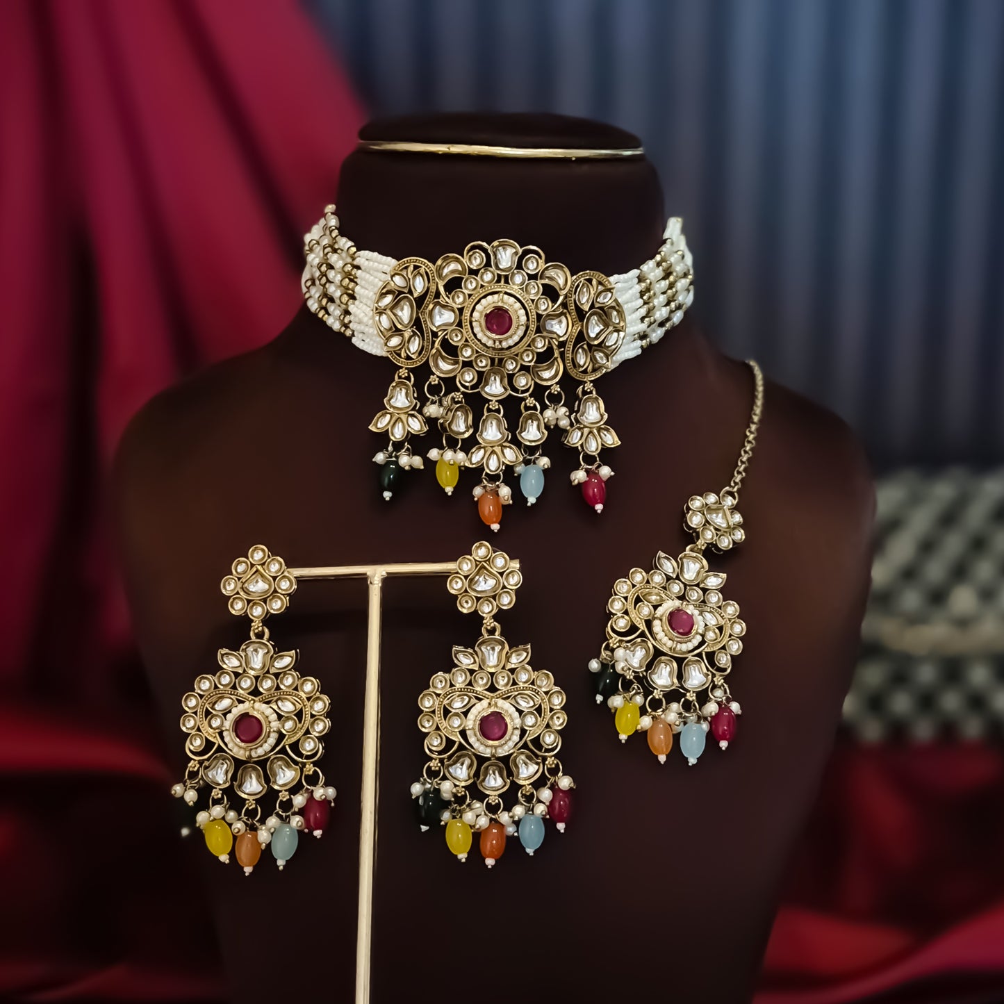 Sajal Royal Dabi Kundan Choker Necklace Set - Multi
