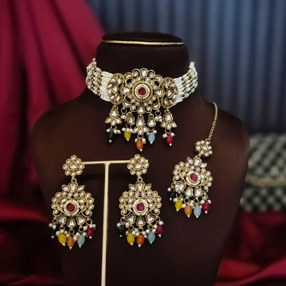 Sajal Royal Dabi Kundan Choker Necklace Set - Multi