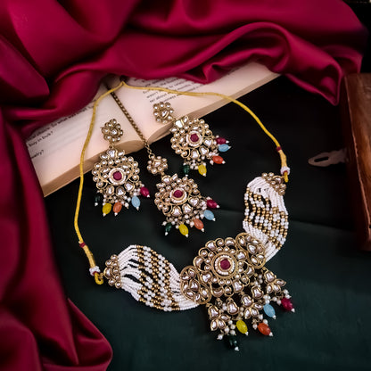Sajal Royal Dabi Kundan Choker Necklace Set - Multi