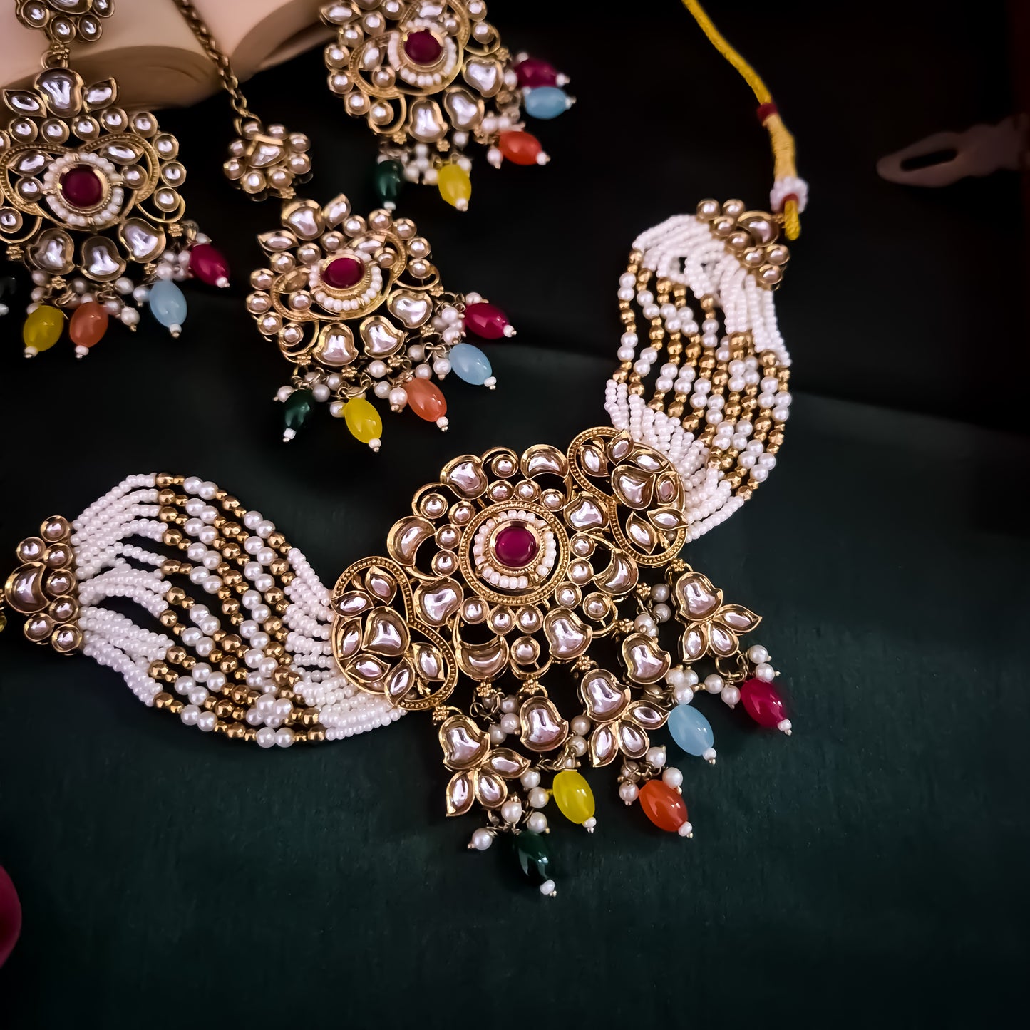 Sajal Royal Dabi Kundan Choker Necklace Set - Multi