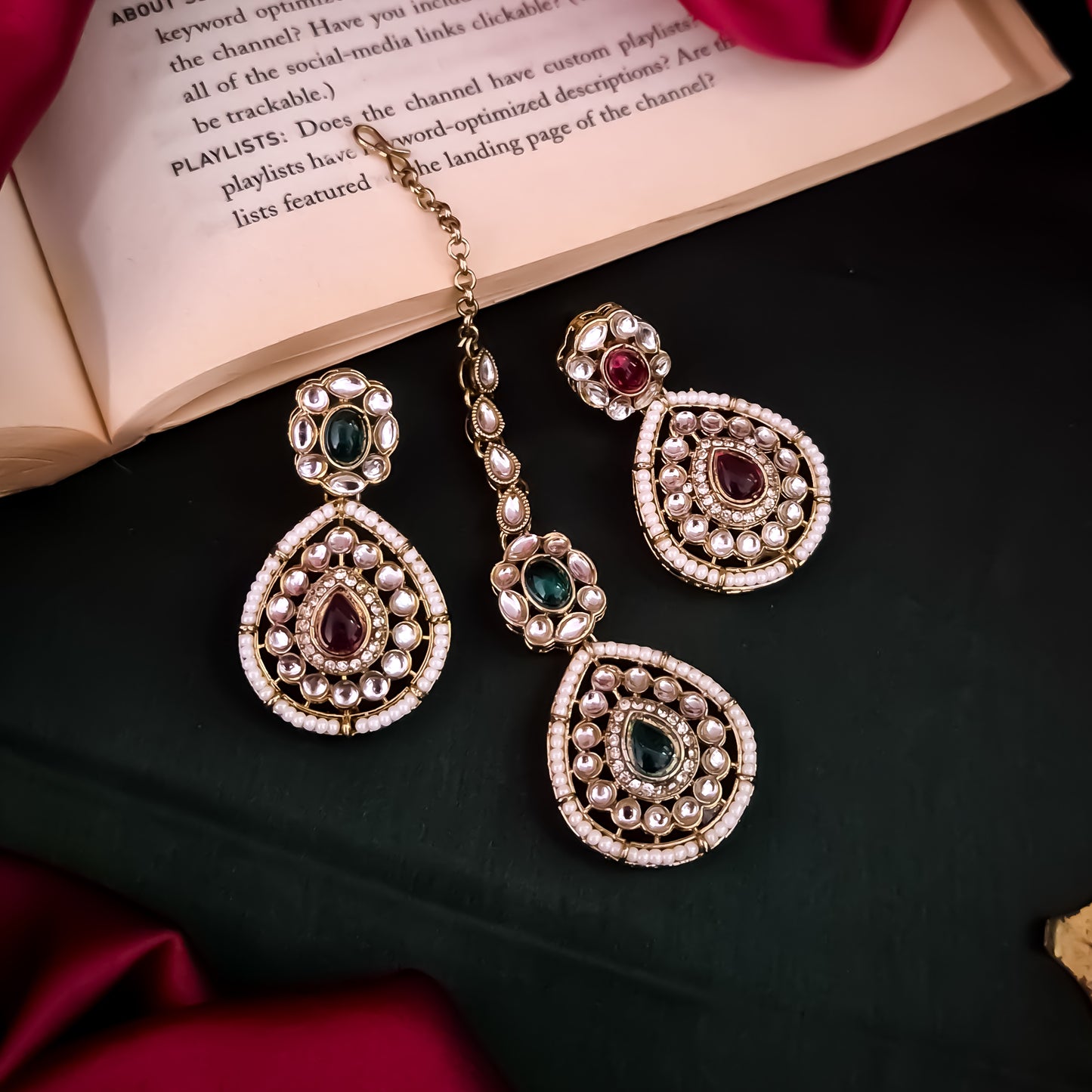 Sanjana Royal Dabi Kundan Choker Necklace Set - Pink & Green