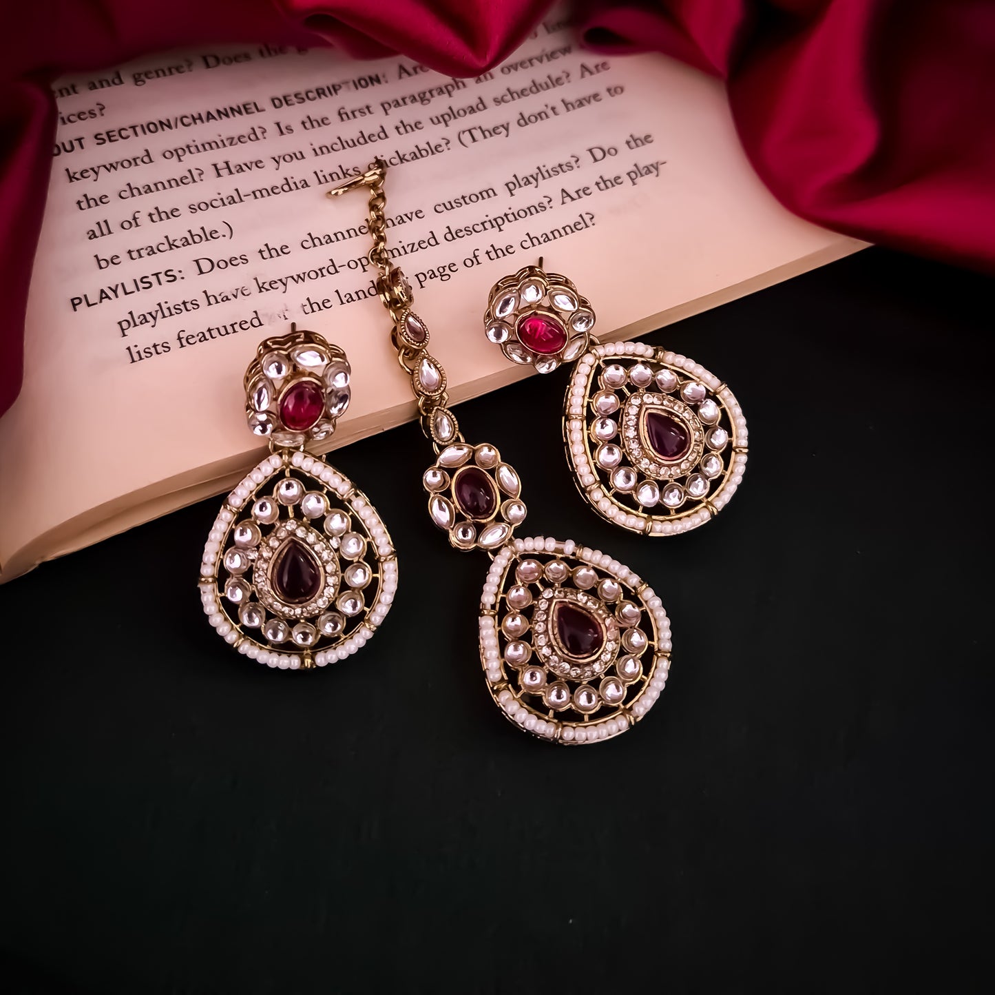 Sanjana Royal Dabi Kundan Choker Necklace Set - Wine