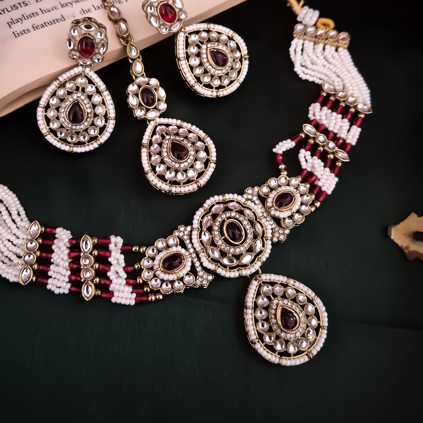 Sanjana Royal Dabi Kundan Choker Necklace Set - Maroon