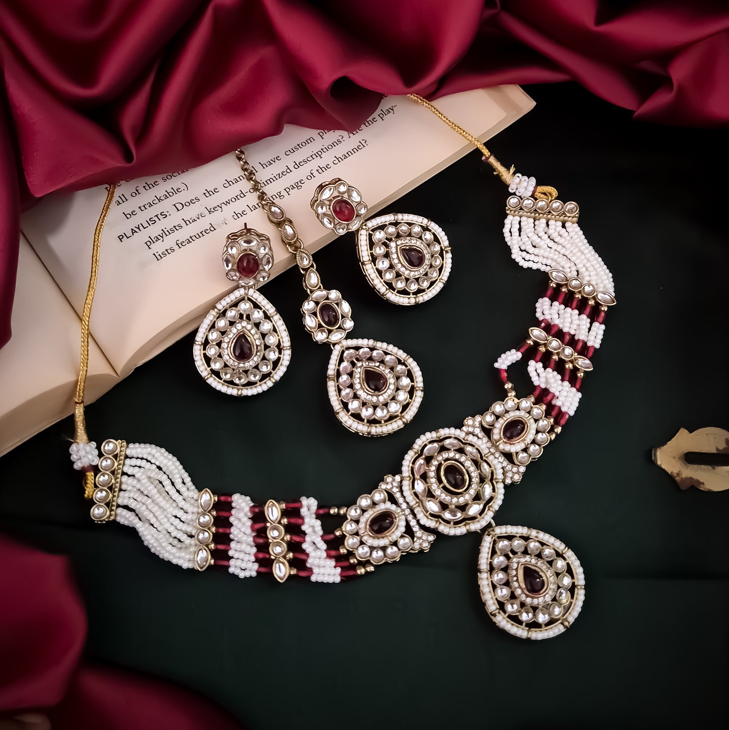 Sanjana Royal Dabi Kundan Choker Necklace Set - Maroon