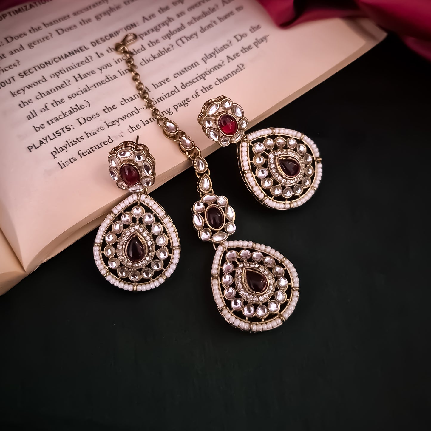 Sanjana Royal Dabi Kundan Choker Necklace Set - Maroon