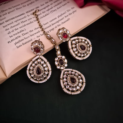 Sanjana Royal Dabi Kundan Choker Necklace Set - Maroon