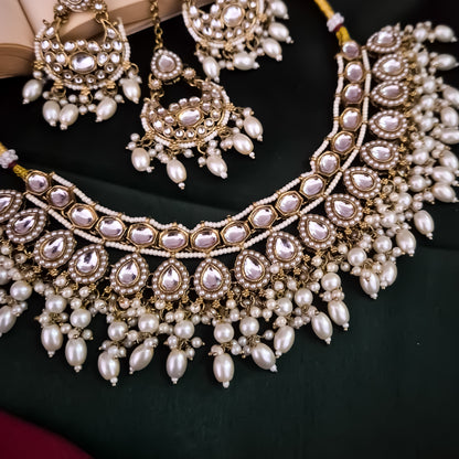 Rumaisa Jadau Kundan Necklace Set - Golden