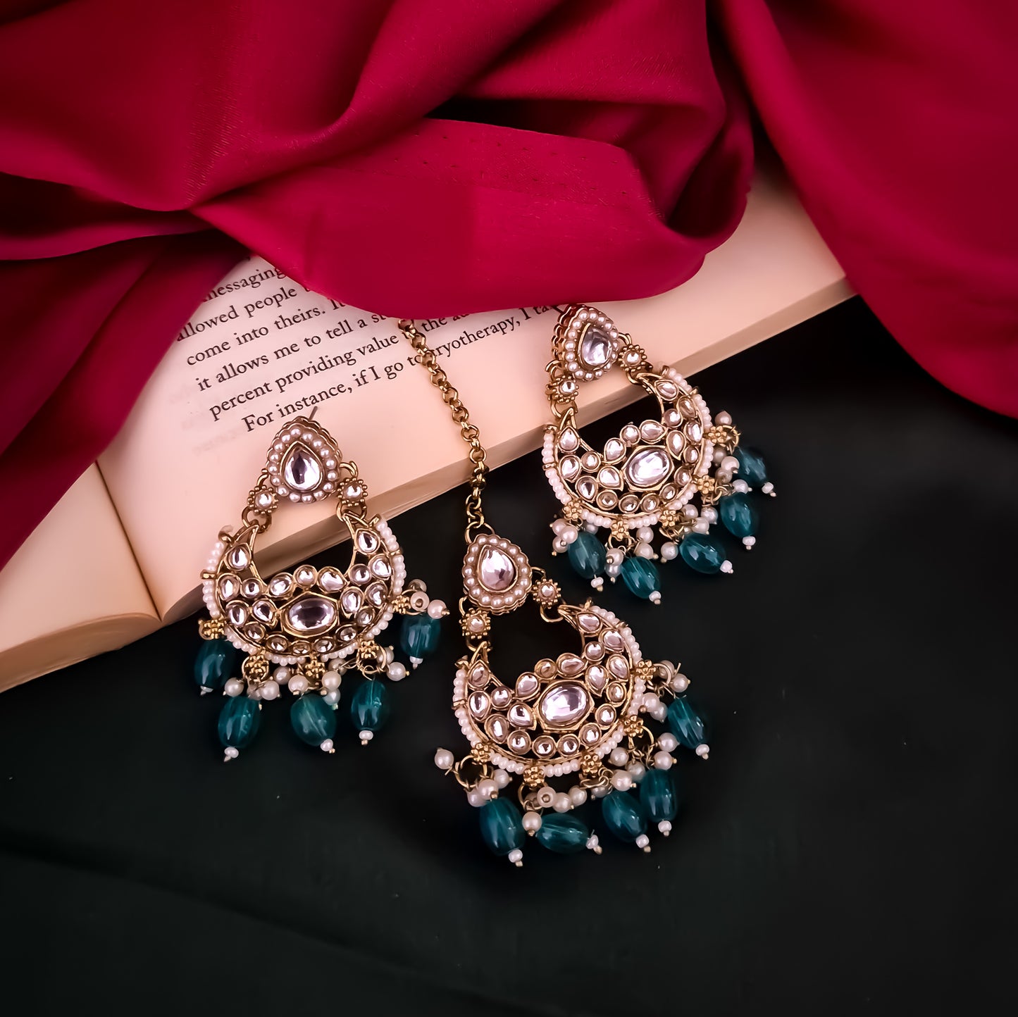 Rumaisa Jadau Kundan Necklace Set - Peacock Blue