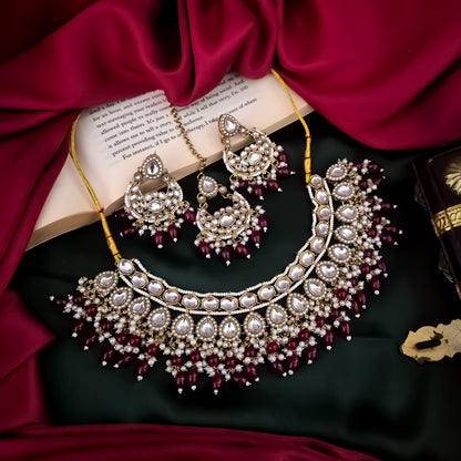 Ramaisa Jadau Kundan Necklace Set - Maroon