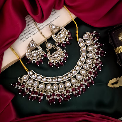 Ramaisa Jadau Kundan Necklace Set - Maroon